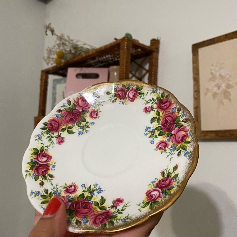 Vintage Floral Glass Teacup Dish Plate - Picture 2 of 3
